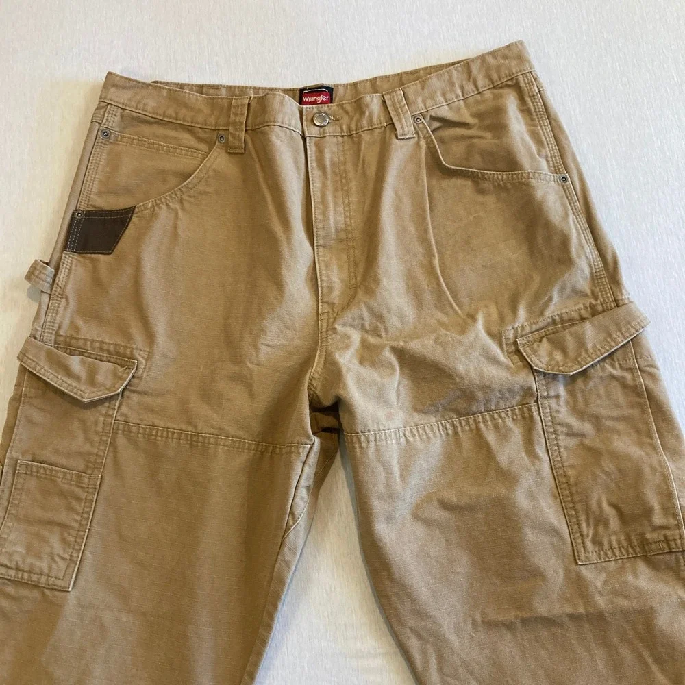 Wrangler Workwear Pants Mens‎ 38x34 (Fit 38x32) Tan Ripstop Cargo Double Knee